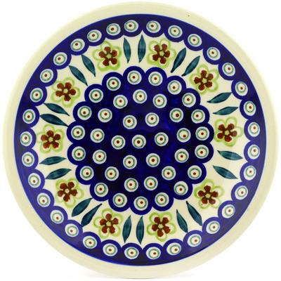 Polish Pottery Plate 9&quot; Peacock Garden