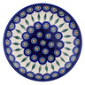 Polish Pottery Plate 9&quot; Peacock Leaves