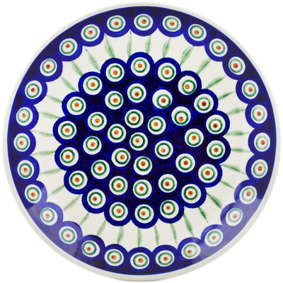 Polish Pottery Plate 9&quot; Peacock Leaves