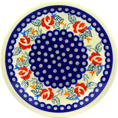 Polish Pottery Plate 9" Peacock Rose
