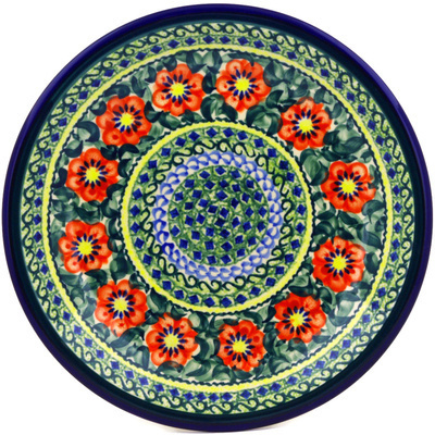 Polish Pottery Plate 9&quot; Poppies All Around UNIKAT