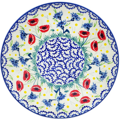 Polish Pottery Plate 9&quot; Poppies And Cornflowers UNIKAT