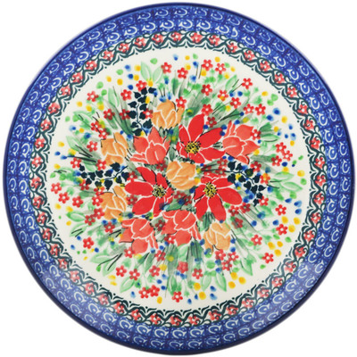 Polish Pottery Plate 9&quot; Red And Yellow Flowers UNIKAT