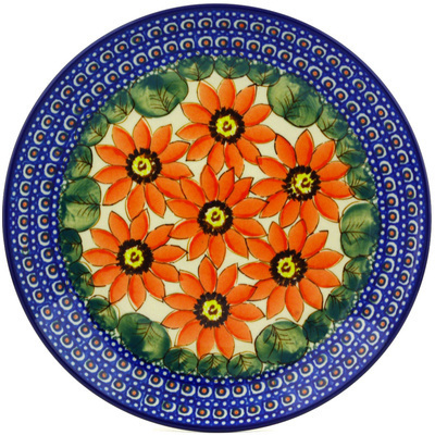 Polish Pottery Plate 9&quot; Red Blooms UNIKAT