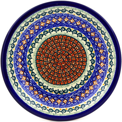 Polish Pottery Plate 9&quot; Red Mosaic UNIKAT