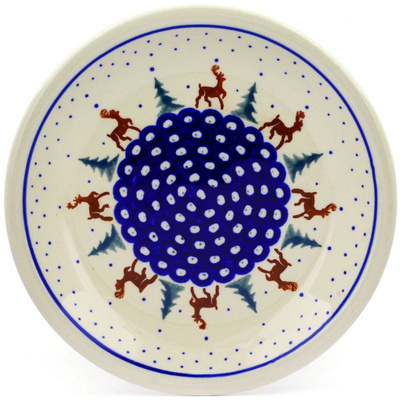 Polish Pottery Plate 9&quot; Reindeer Pines
