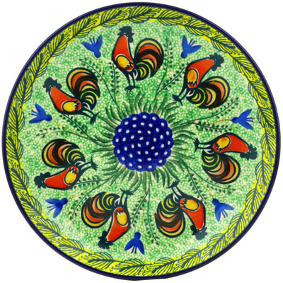 Polish Pottery Plate 9&quot; Rooster Parade UNIKAT