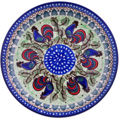 Polish Pottery Plate 9&quot; Rooster Row UNIKAT