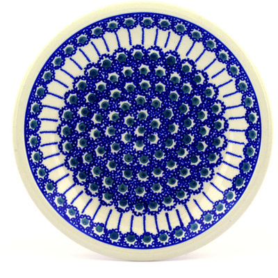 Polish Pottery Plate 9" Royal Blue Peacock