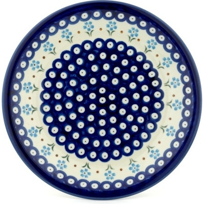 Polish Pottery Plate 9" Sky Blue Daisy