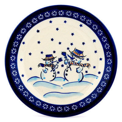 Polish Pottery Plate 9&quot; Snow Buddies