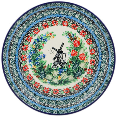 Polish Pottery Plate 9&quot; Windmill Meadow UNIKAT