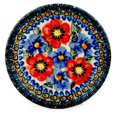 Polish Pottery Plate Small Blue And Red Poppies UNIKAT