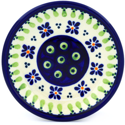 Polish Pottery Plate Small Green Gingham Peacock