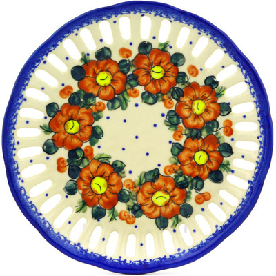 Polish Pottery Plate with Holes 9&quot; Autumn Pansies UNIKAT