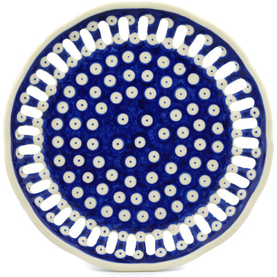 Polish Pottery Plate with Holes 9&quot; Blue Eyed Peacock