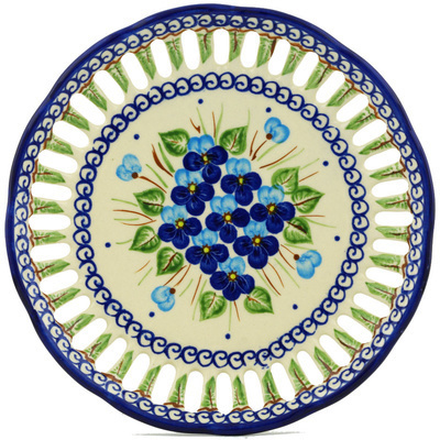 Polish Pottery Plate with Holes 9&quot; Blue Pansy