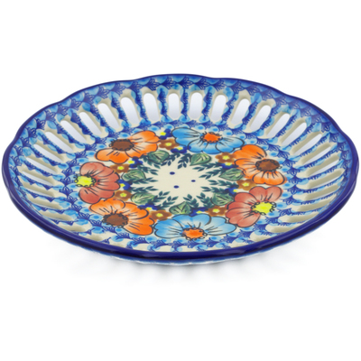 Polish Pottery Plate with Holes 9&quot; Bold Poppies