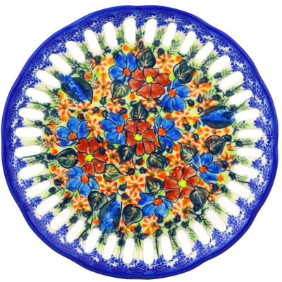Polish Pottery Plate with Holes 9&quot; Bold Poppies UNIKAT