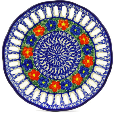 Polish Pottery Plate with Holes 9&quot; Floral Burst
