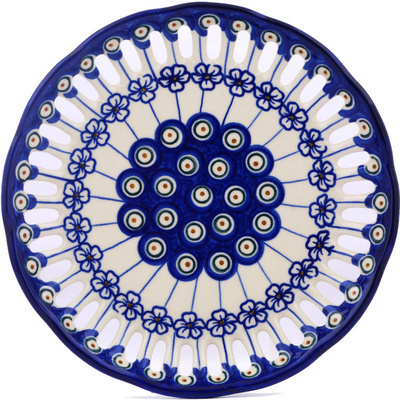 Polish Pottery Plate with Holes 9&quot; Flowering Peacock