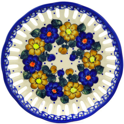 Polish Pottery Plate with Holes 9&quot; Pansy Circle UNIKAT