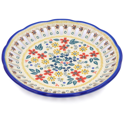 Polish Pottery Plate with Holes 9&quot; Red Anemone Meadow UNIKAT