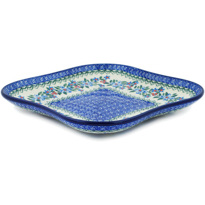Polish Pottery Platter 10&quot; Azure Blooms