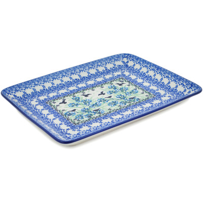 Polish Pottery Platter 10&quot; Black Bird Fly UNIKAT