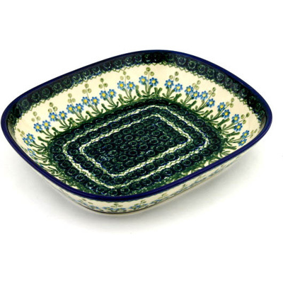 Polish Pottery Platter 10&quot; Blue Daisy Circle