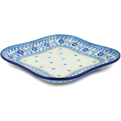 Polish Pottery Platter 10&quot; Blue Daydreaming