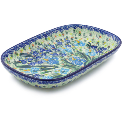 Polish Pottery Platter 10&quot; Blue Iris Delight UNIKAT