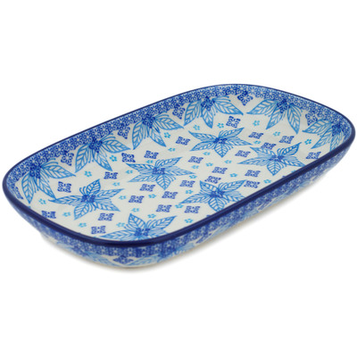 Polish Pottery Platter 10&quot; Blue Poinsettia UNIKAT