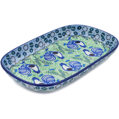 Polish Pottery Platter 10&quot; Blue Rooster UNIKAT