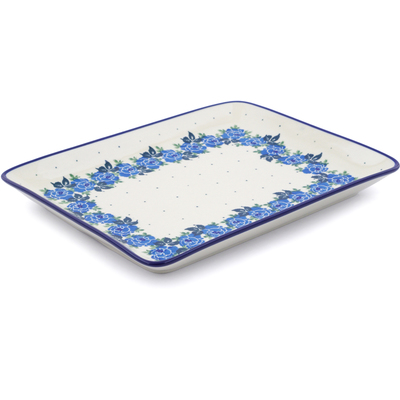 Polish Pottery Platter 10&quot; Blue Rose