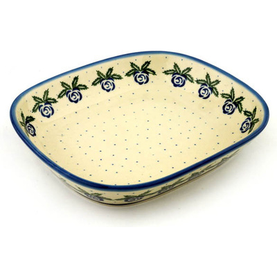 Polish Pottery Platter 10&quot; Blue Rose