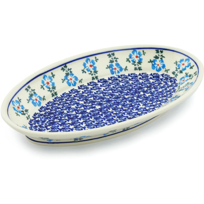 Polish Pottery Platter 10&quot; Blue Summer