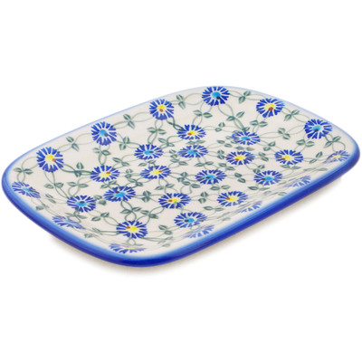 Polish Pottery Platter 10&quot; Blue Thistle Beauty