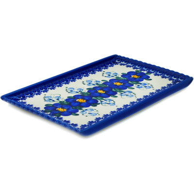 Polish Pottery Platter 10&quot; Blue Wildflower UNIKAT