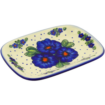 Polish Pottery Platter 10&quot; Bold Blue Pansy
