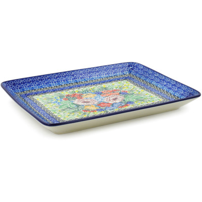 Polish Pottery Platter 10&quot; Carnation Valley UNIKAT