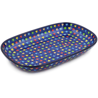 Polish Pottery Platter 10&quot; Colourful Dot Show UNIKAT