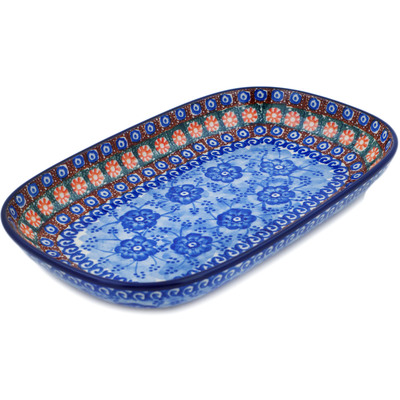 Polish Pottery Platter 10&quot; Dancing Blue Poppies UNIKAT