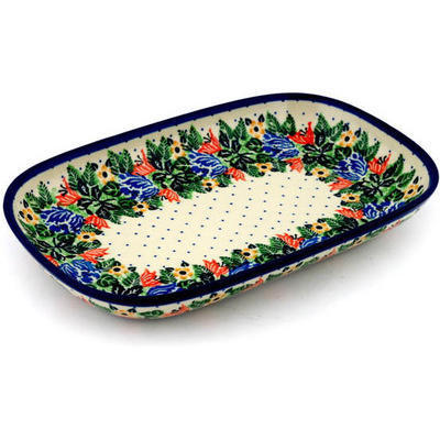 Polish Pottery Platter 10&quot; Dotted Floral Wreath UNIKAT