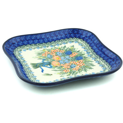 Polish Pottery Platter 10&quot; Elegant Bouquet UNIKAT