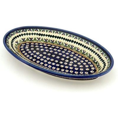 Polish Pottery Platter 10&quot; Floral Peacock UNIKAT