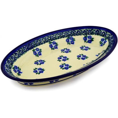 Polish Pottery Platter 10&quot; Forget Me Not Dots