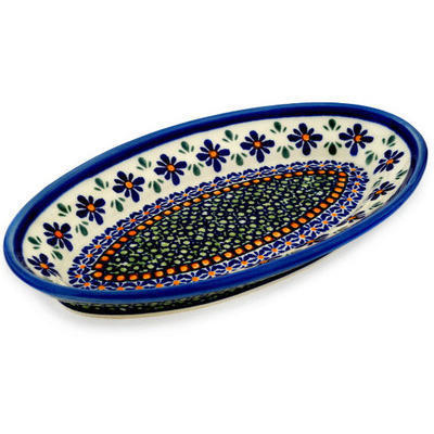Polish Pottery Platter 10&quot; Gingham Flowers