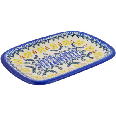 Polish Pottery Platter 10&quot; Golden Flower Garden