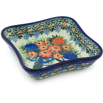 Polish Pottery Platter 10&quot; Hummingbird Bouquet UNIKAT